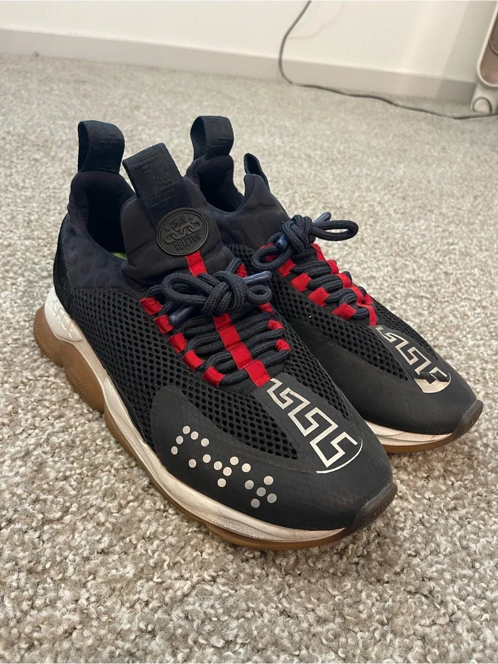 Versace Black Athletic Sneakers with Red Lace Accents